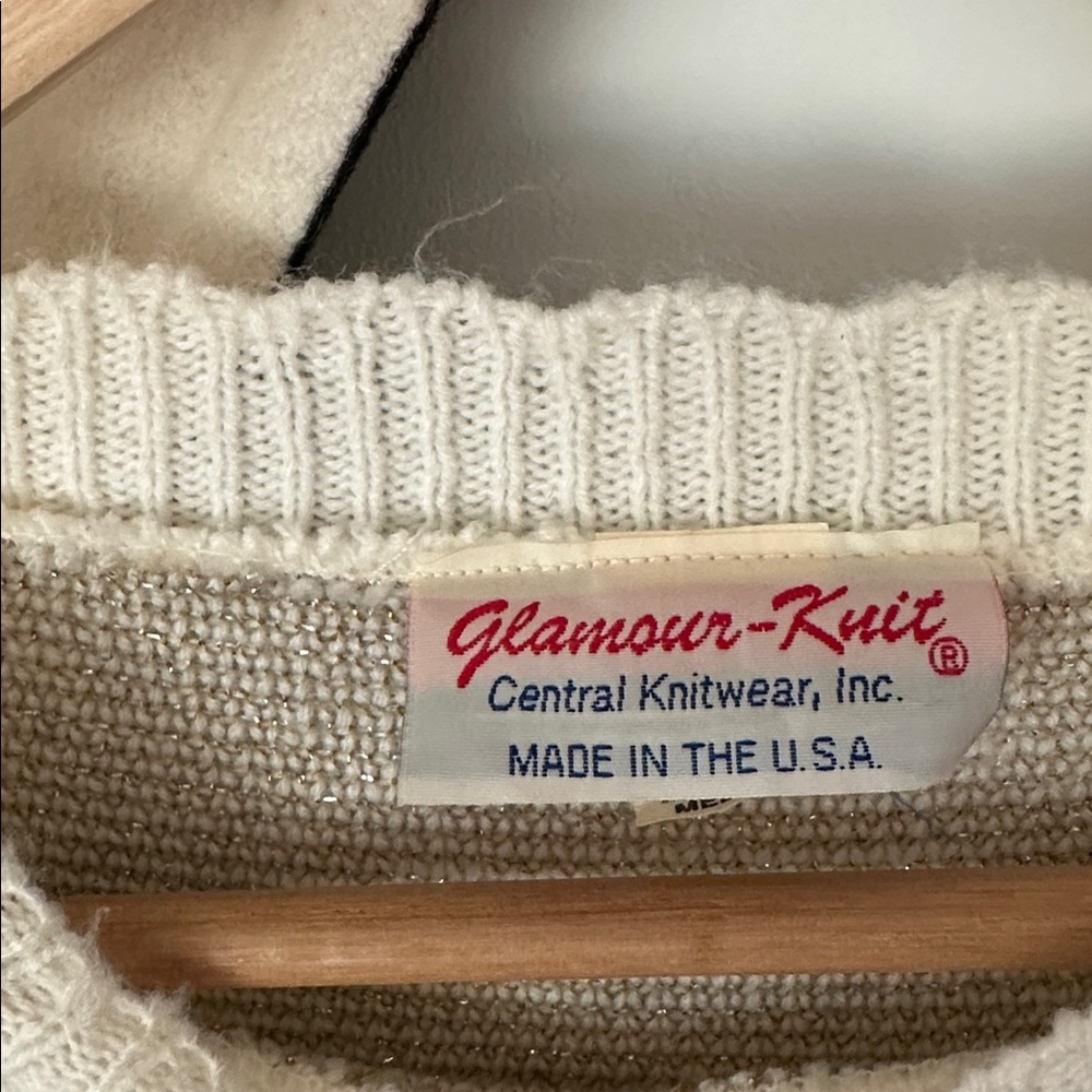Vintage glamour knit time clock sweater gold metallic stop watch medium - Picture 5 of 6